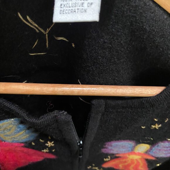 Talbots Black 100% Wool Appliqued Christmas Cardigan Sweater Sz M - Picture 4 of 5